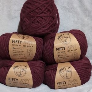 Lion Brand Fifty Fifty Yarn - Burgundy